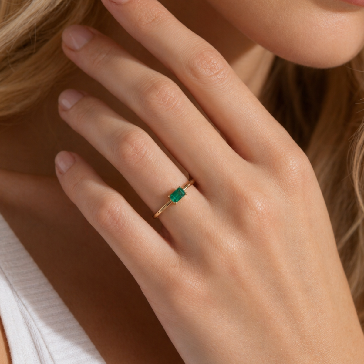 The East-West Solitaire Ring | Lab-Grown Emerald | 14K Yellow Gold