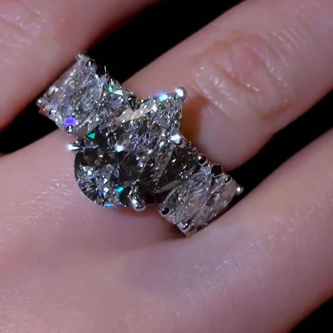 Radiant 5.0ct Pear Cut Chunky Pave Engagement Ring in Sterling Silver