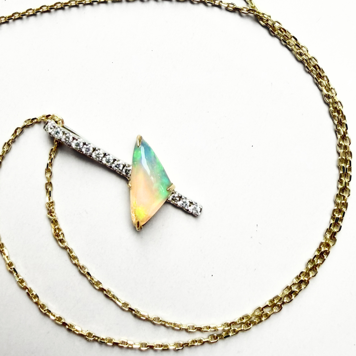 The Tilt Opal and Diamond Bar Necklace | 14K Two-Tone Gold