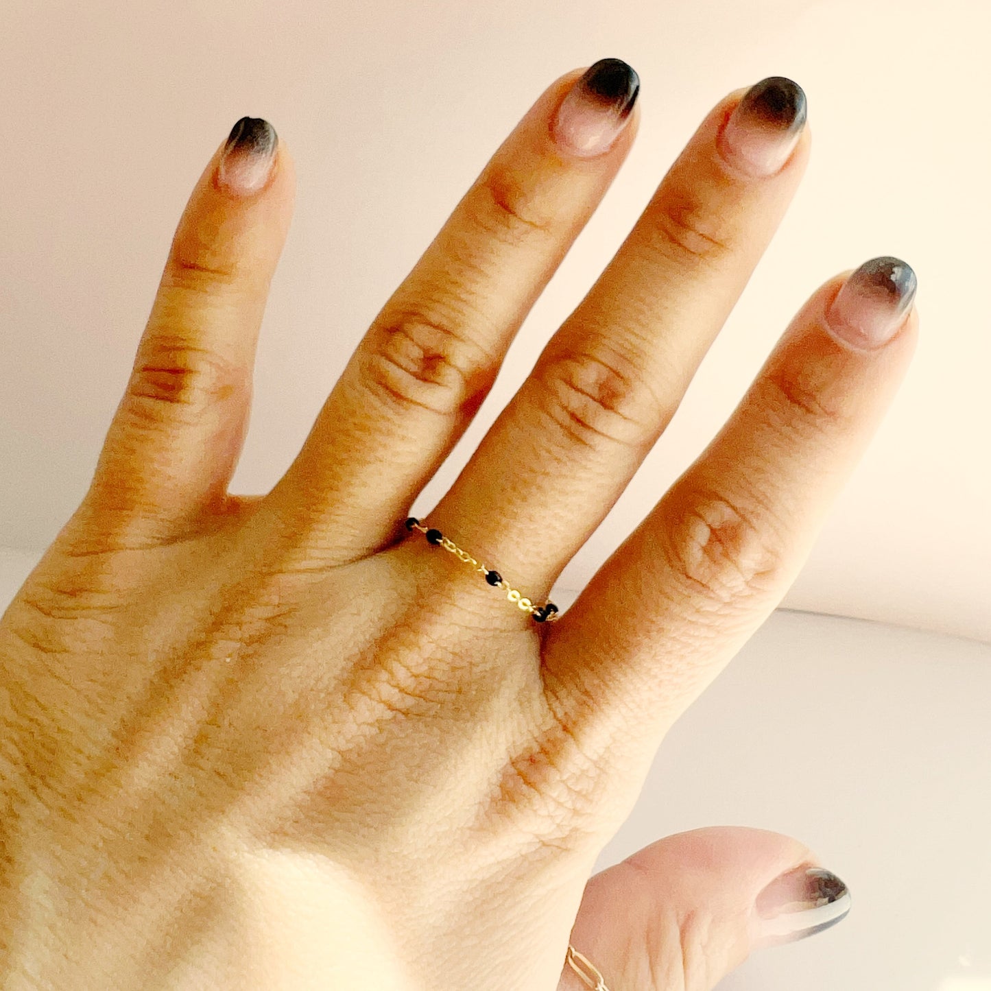 Black and gold chain ring in 14 Karat Yellow Gold / Ready to Ship size 12.5 (can be made smaller)