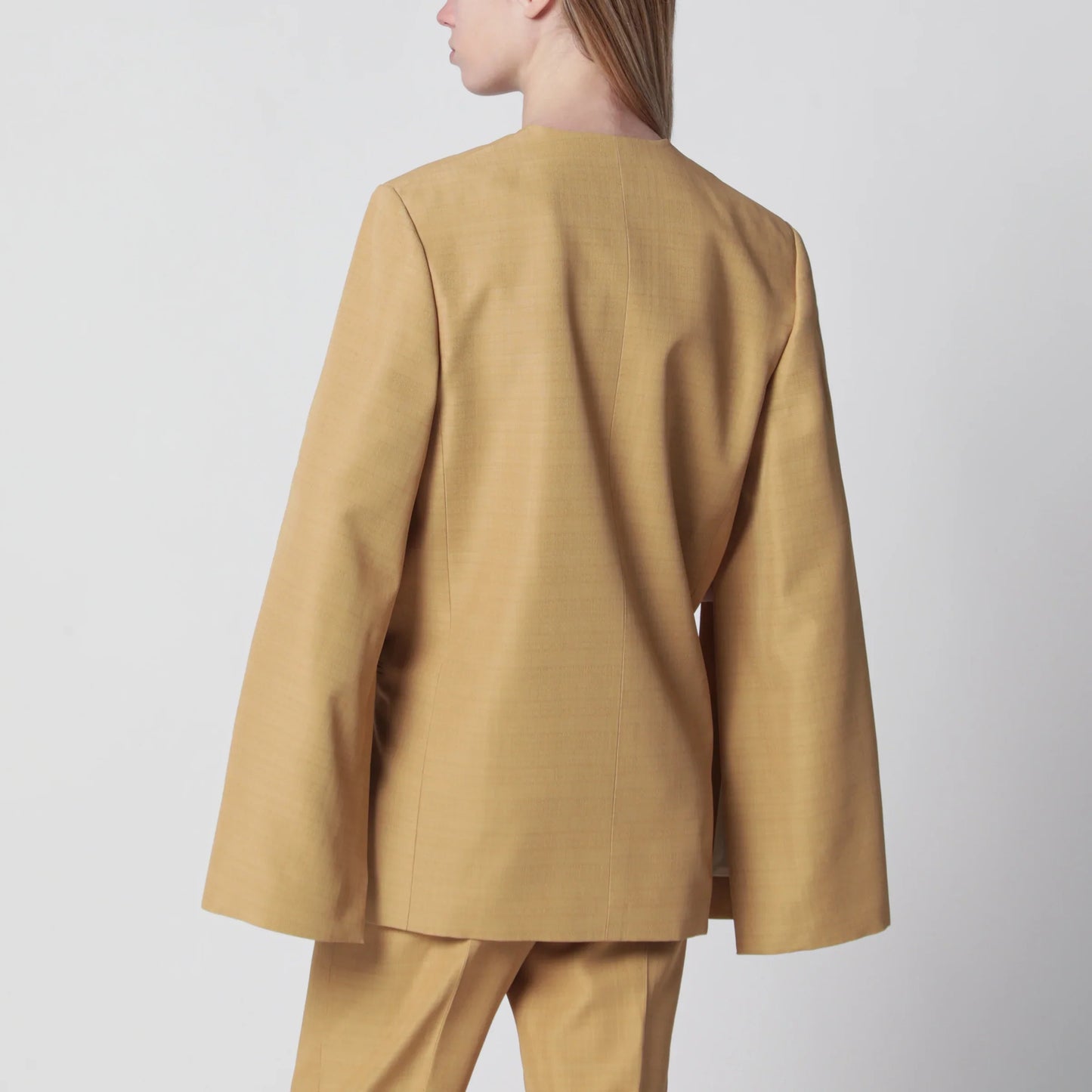 Alberta Ferretti - Beige ochre double-breasted silk jacket