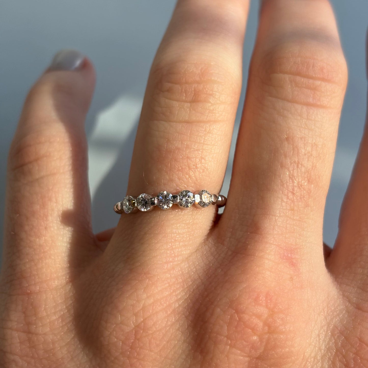0.50 CTW Natural Diamond Beaded Band | 14K White Gold