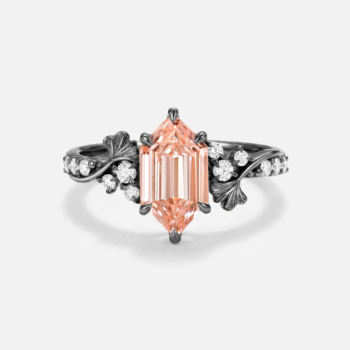 Elongated Hexagon Pink Lab Grown Diamond Leaf Minimalist Engagement Ring - Alcyone