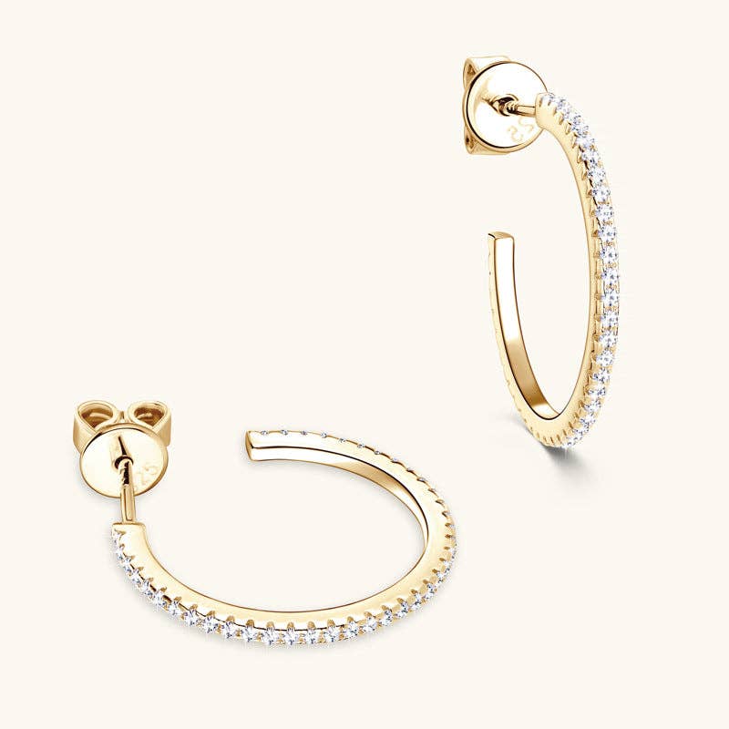 Moissanite Pave Setting Hoop Earrings in 925 Sterling Silver: Gold