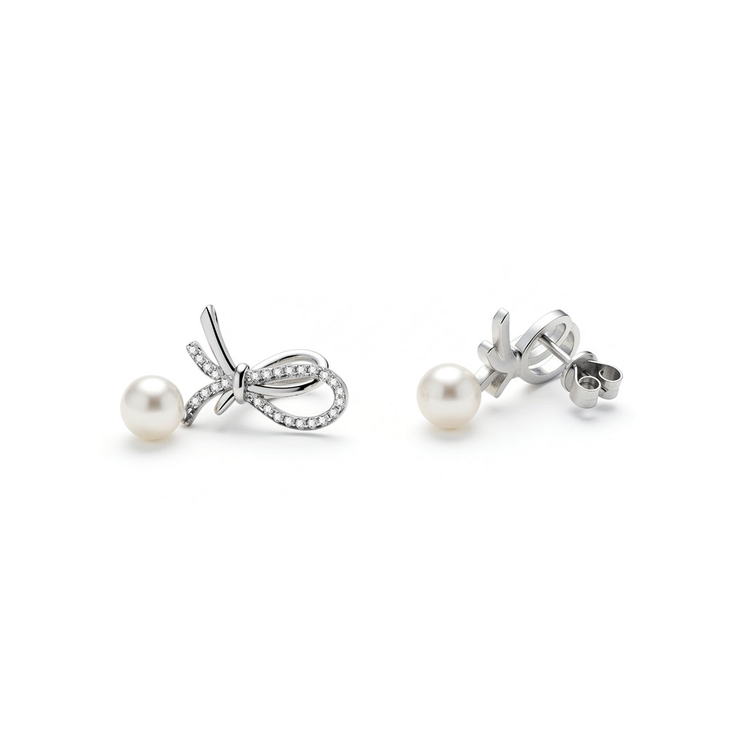 Bow Pearl Drop Earrings