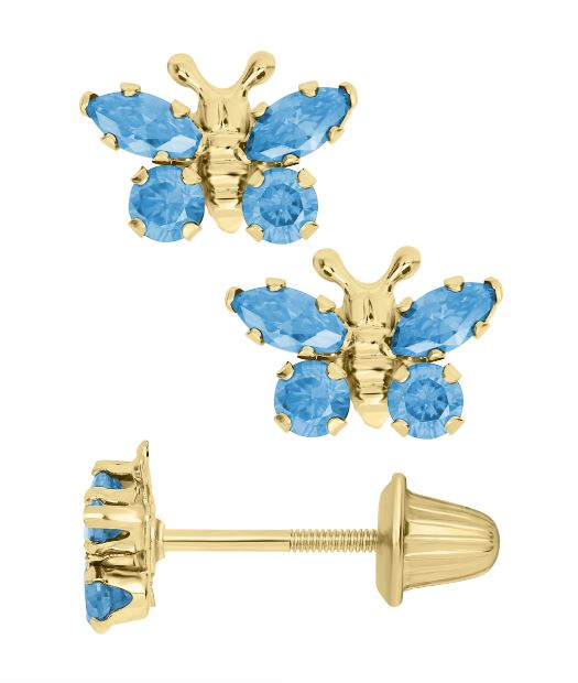 14KY December Birthstone Butterfly Screw Back Earrings