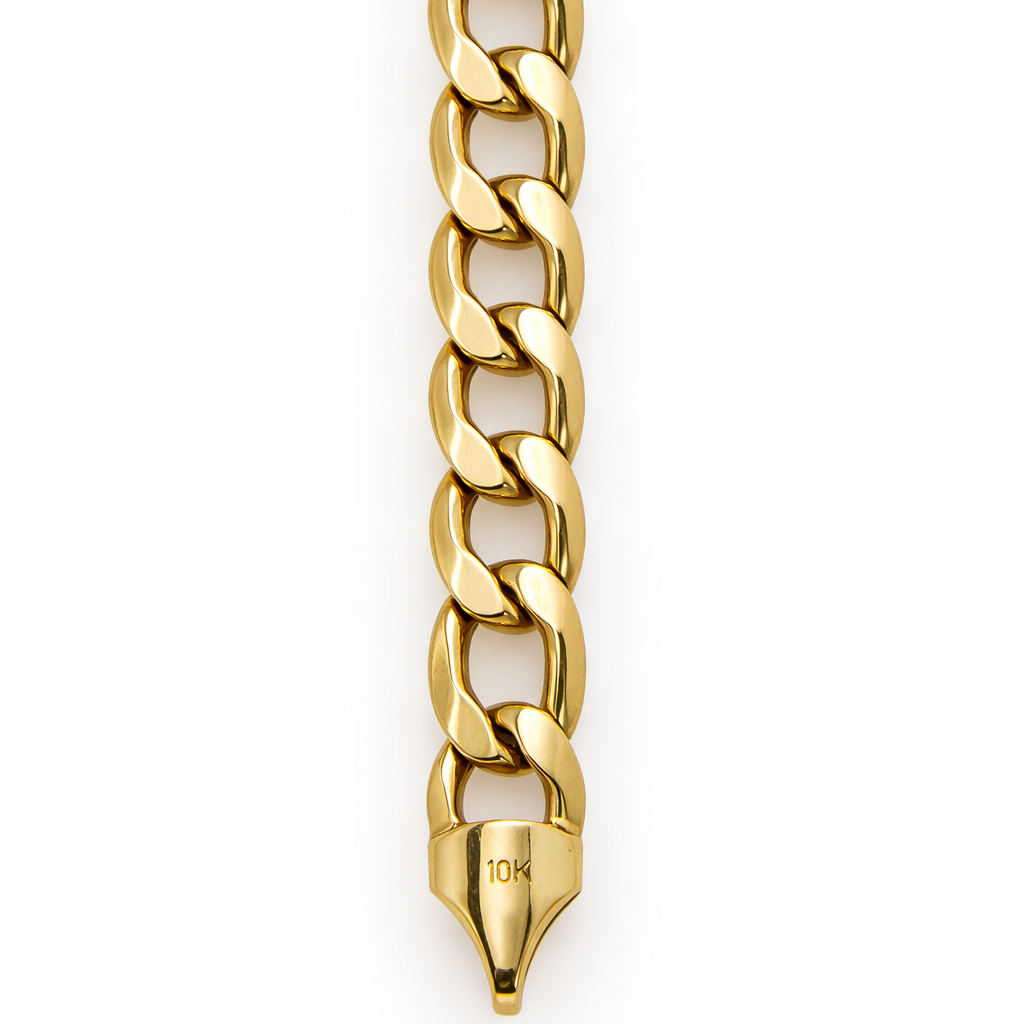 10K Yellow-gold 9" Flat Curb Link Bracelet, 11.07 grams