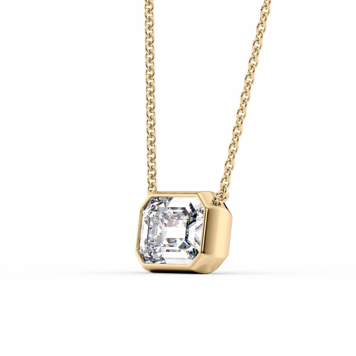 1 Carat Emerald Cut Bezel Set Diamond Pendant Necklace