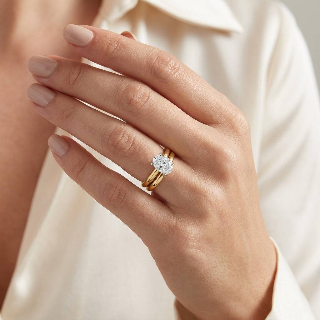 1 Carat Oval Lab Grown Diamond Engagement Ring | 14K Two-Tone Gold