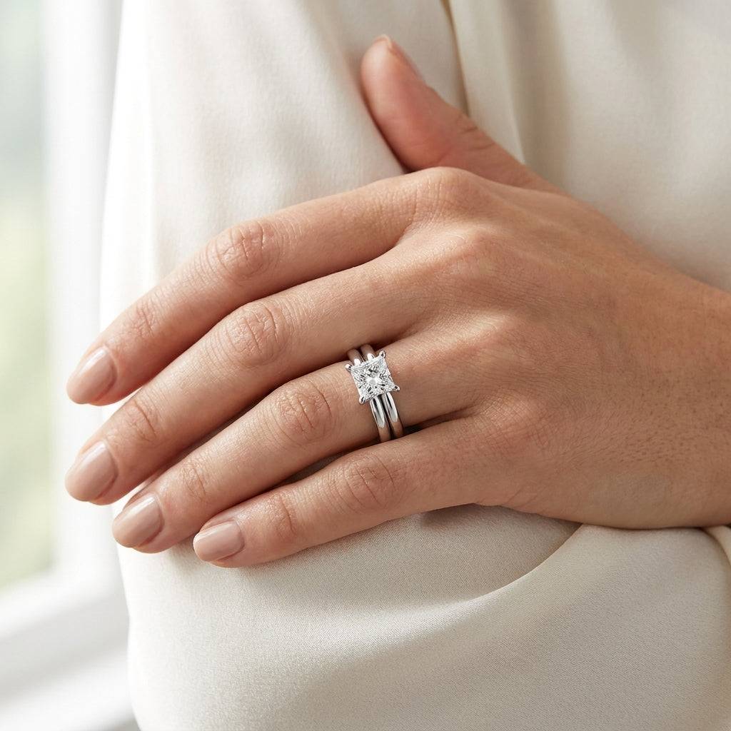 1 Carat Princess Lab Grown Diamond Engagement Ring | 14K White Gold