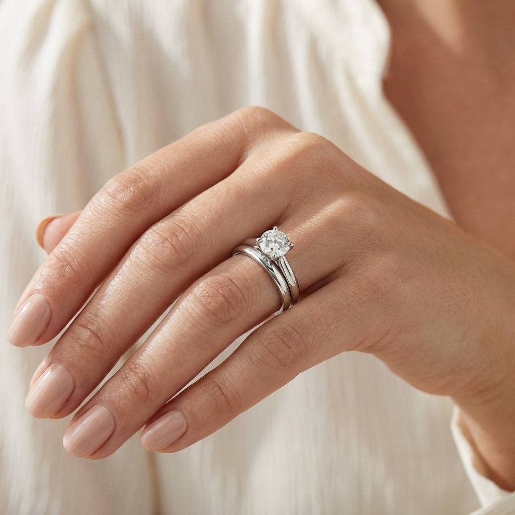 1 Carat Round Lab Grown Diamond Engagement Ring | 14K White Gold