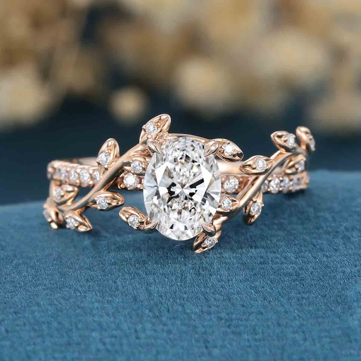 1.0CT~5.0CT Oval cut Lab Grown Diamond Nature Inspired Engagement Ring