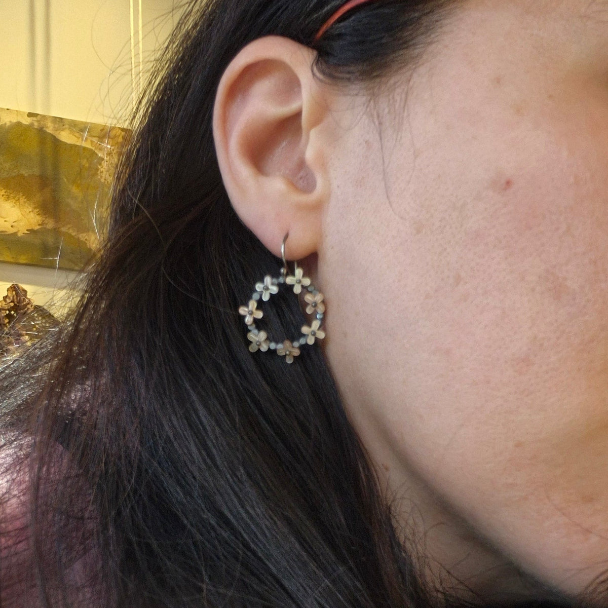 Pink Mother of Pearl Flower Earrings