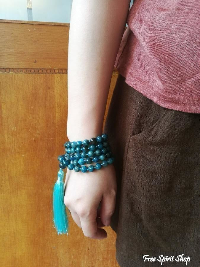 108 Natural Apatite Mala Bead Necklace