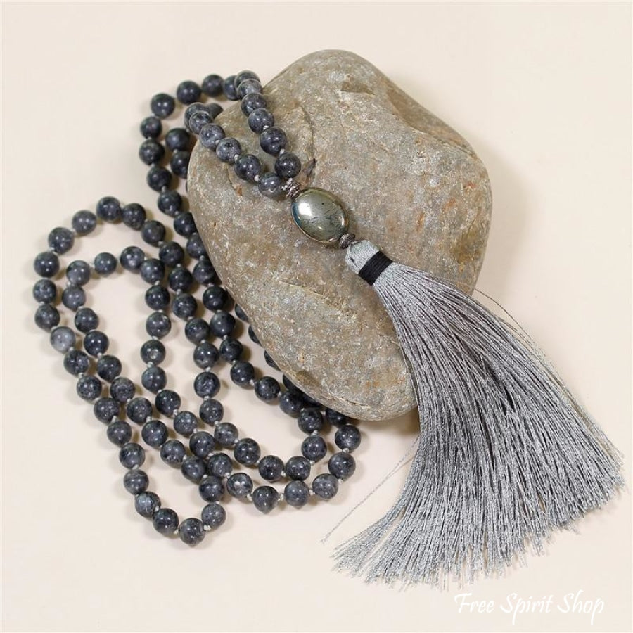 108 Natural Labradorite & Pyrite Mala Bead Necklace
