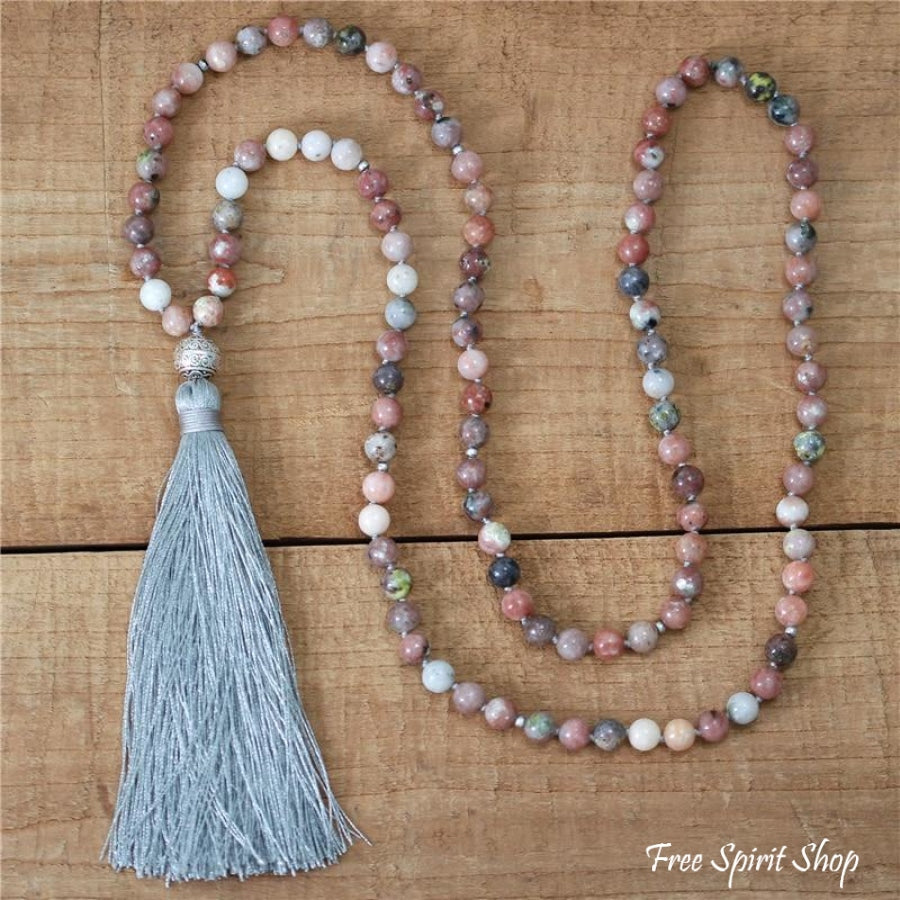 108 Natural Strawberry Agate Mala Bead Necklace