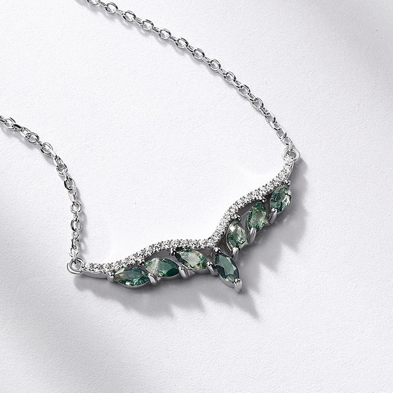 Marquise Natural Moss Agate Chevron Necklace