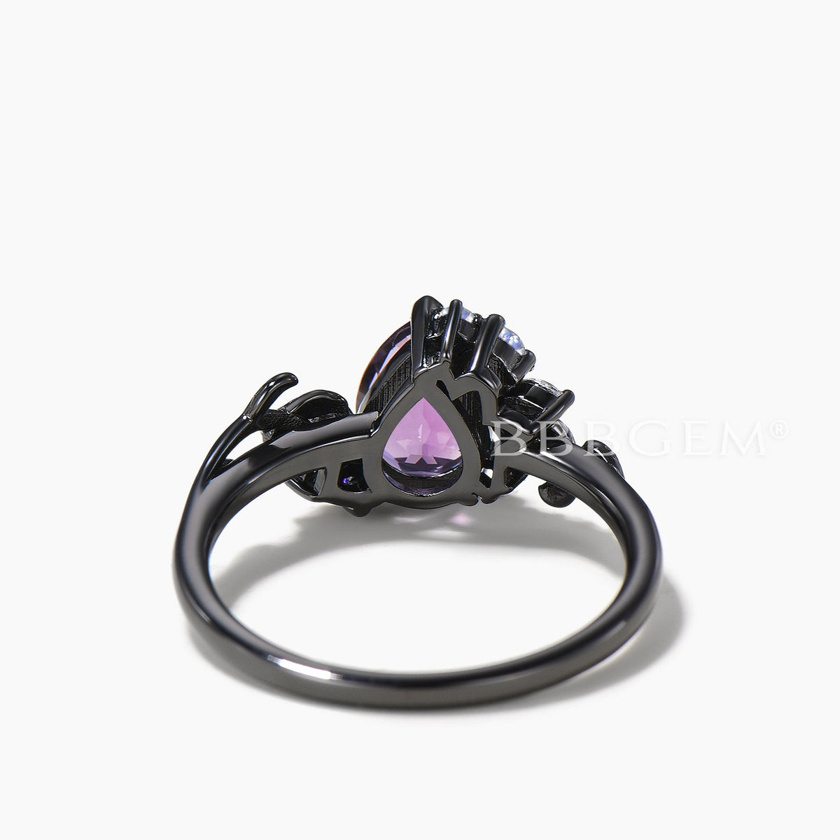 Pear Cut Natural Amethyst Engagement Ring Moonstone Moissanite Cluster Ring
