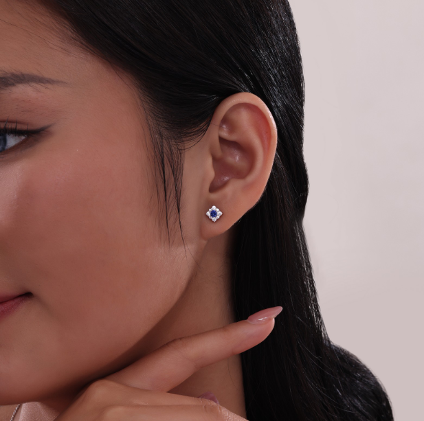 Lafonn Sterling Silver Lab-Grown Blue Sapphire Halo Stud Earrings