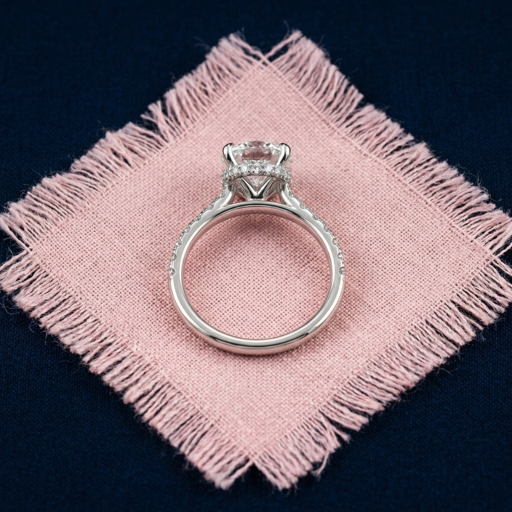 GIA Certified 3.69Ct Oval Hidden Halo Diamond Engagement Ring 14k White Gold