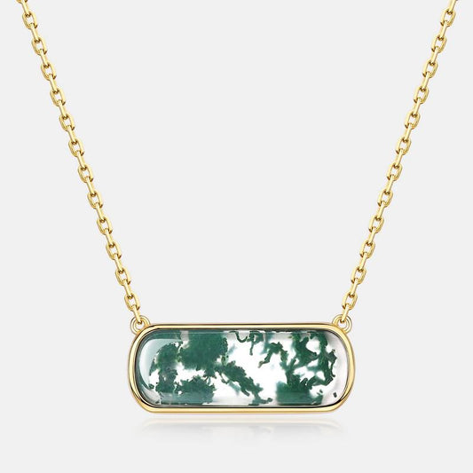 Bezel Set Moss Agate Horizontal Bar Necklace