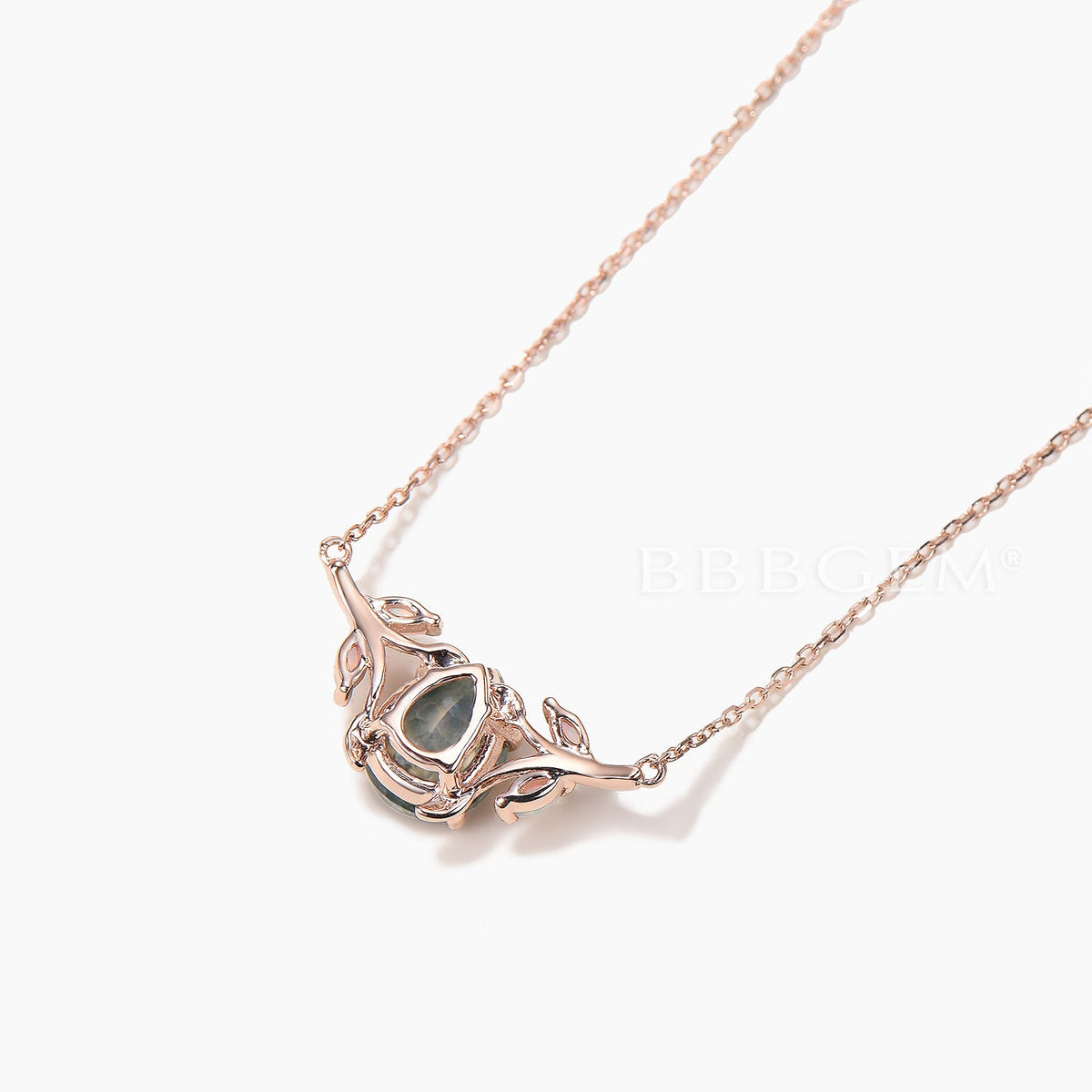 Pear Cut Natural Moss Agate Necklace Opal Branch Leaf Inspired Pendant