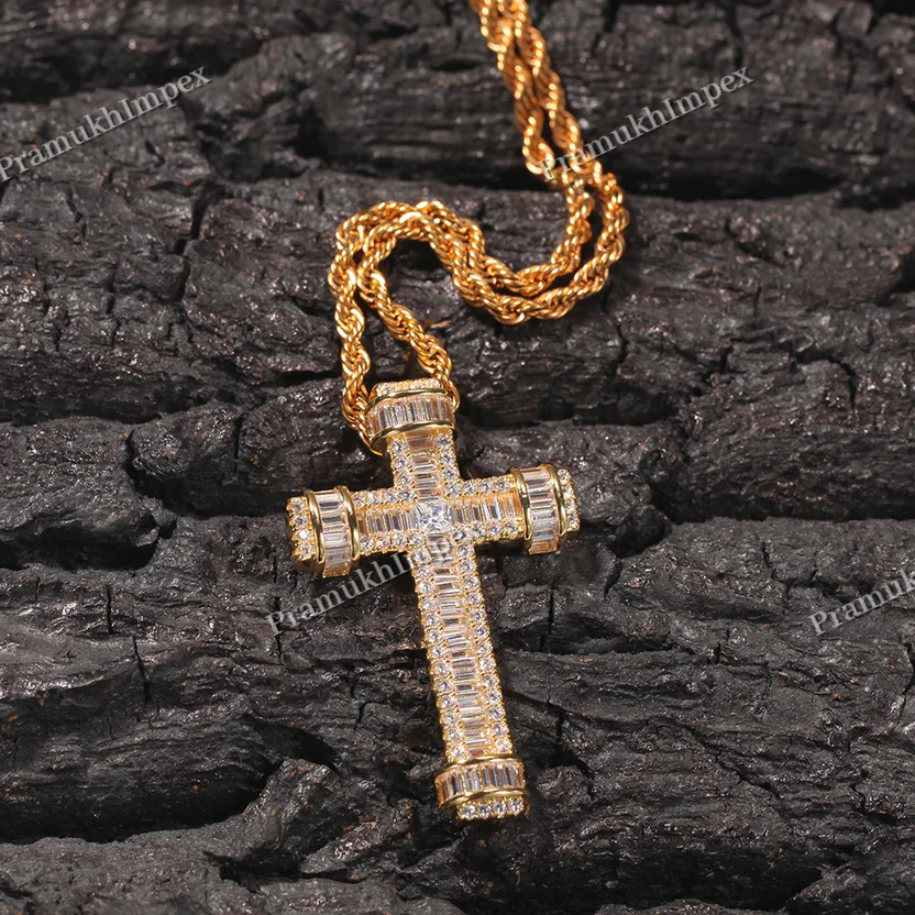 Baguette Moissanite 925 Silver Iced Out Cross Pendant