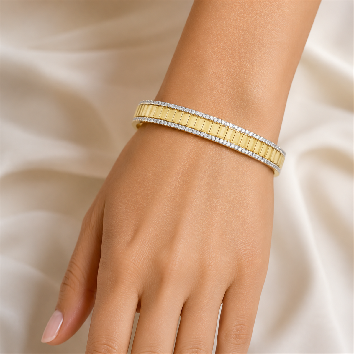 Wide Diamond Bangle Bracelet