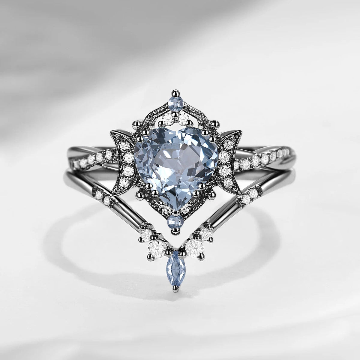 Crescent Moon | Heart Shaped Natural Spinel Infinity Engagement Ring Set 2pcs - Alexandria