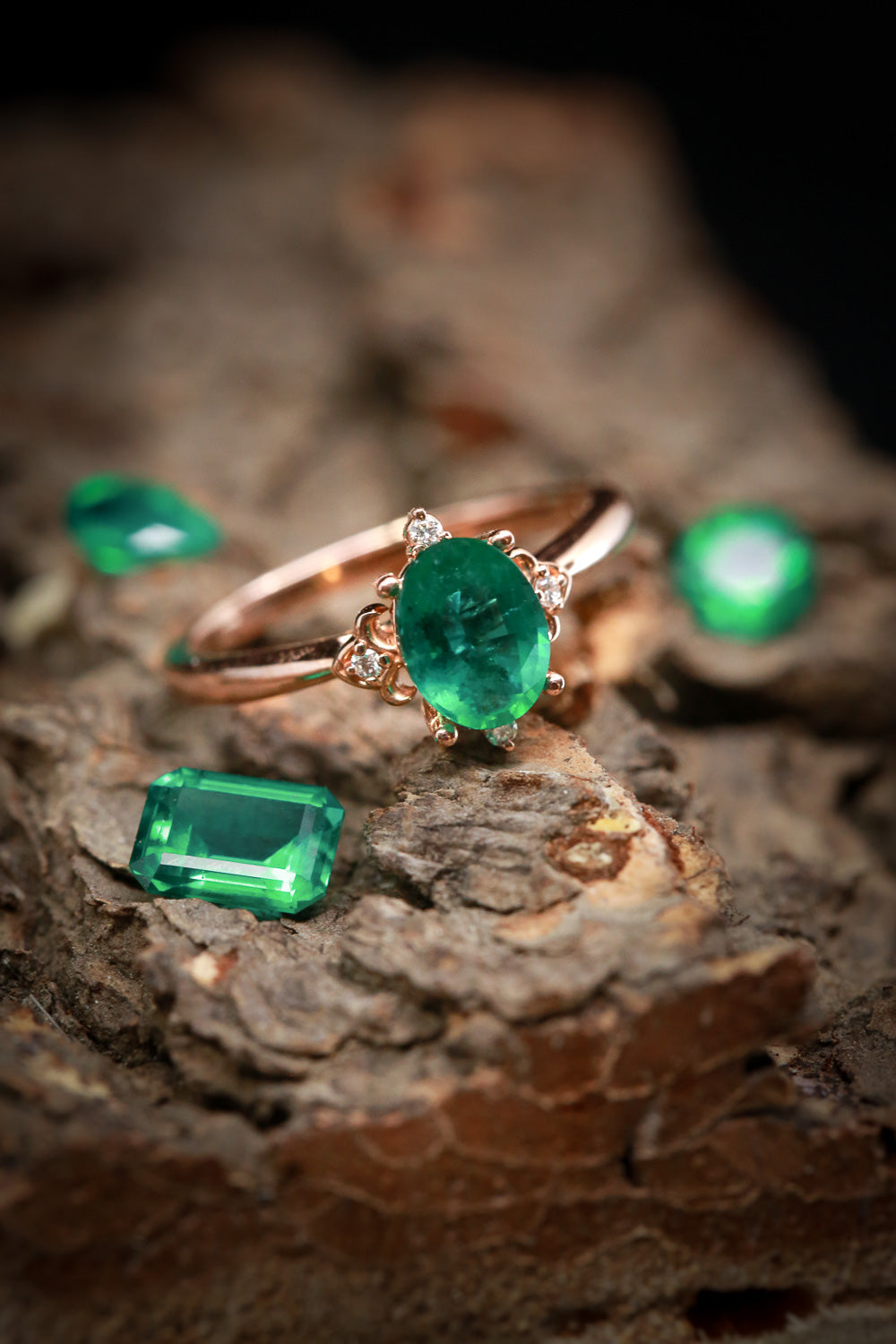 "Zella" - Lab-Grown Emerald Engagement Ring With Diamond Accents