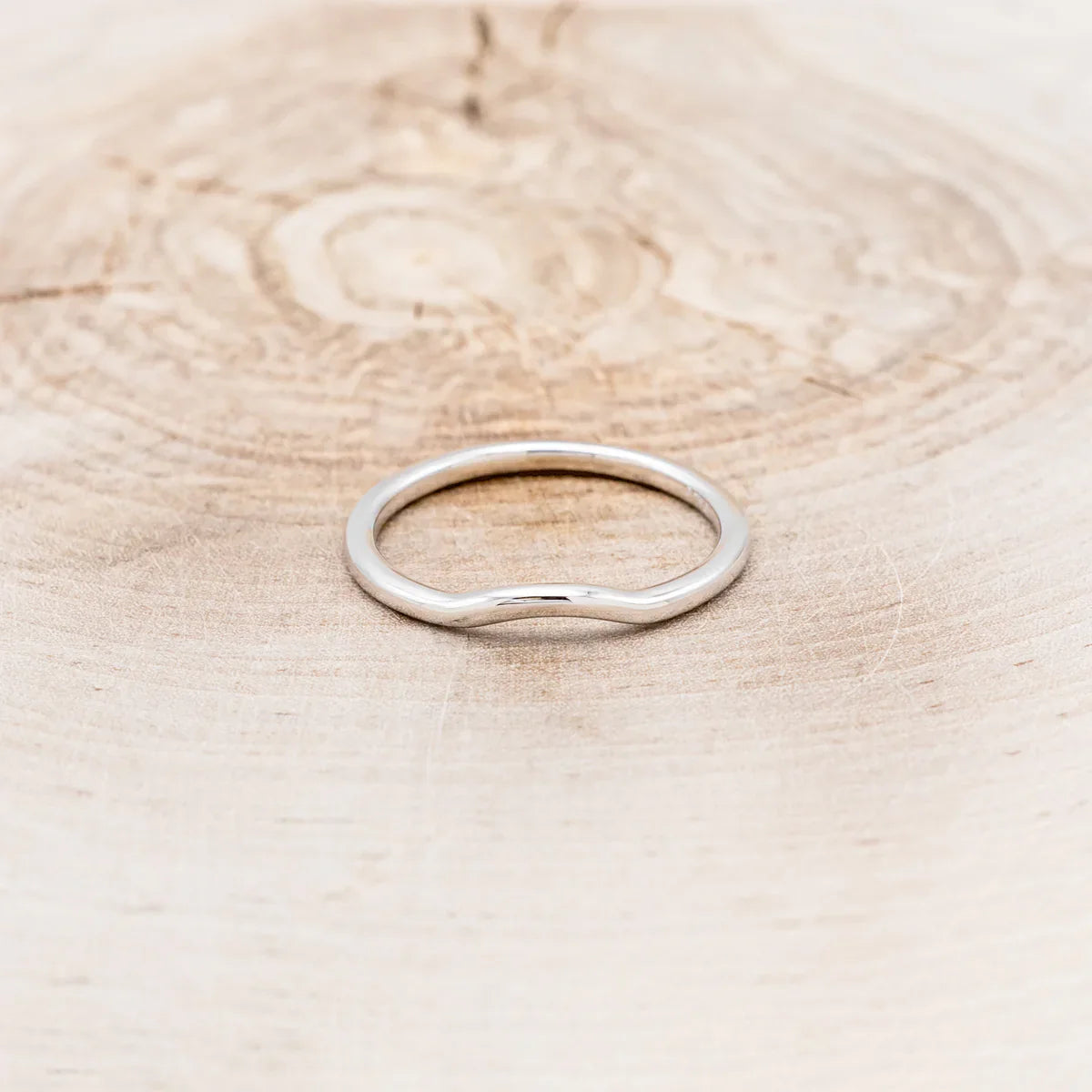 14K Gold Contour Solid Metal Stacking Band - 14K White Gold - Size 5