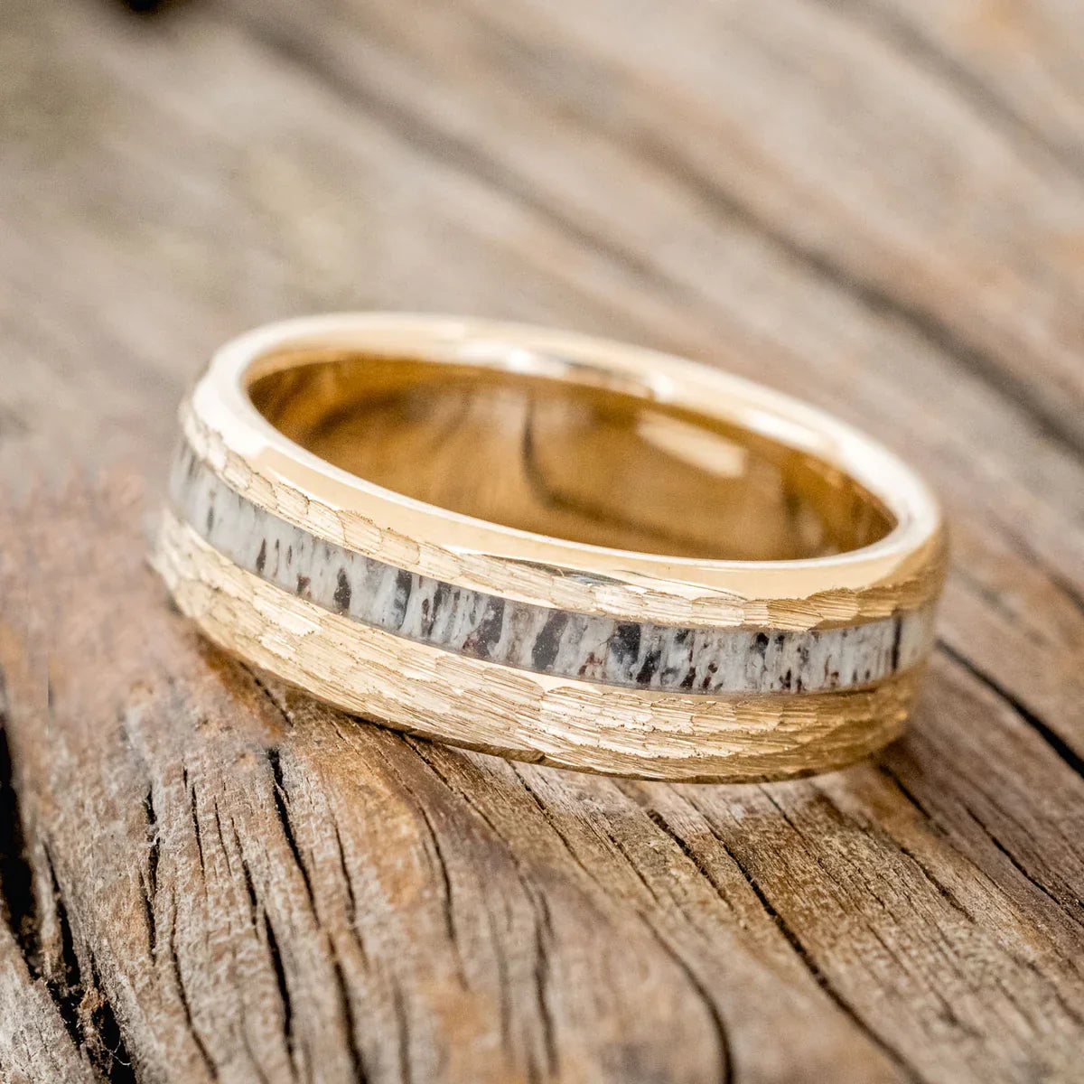 "Vertigo" - Antler Wedding Ring With Hammered Finish - 14K Yellow Gold (6mm) - Size 12 1/4