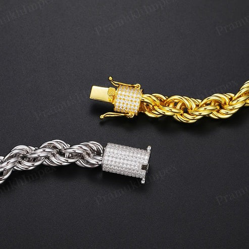 Yellow Gold Plated Hip Hop Twisted Rope Gold Bracelet with Iced Out Clasp