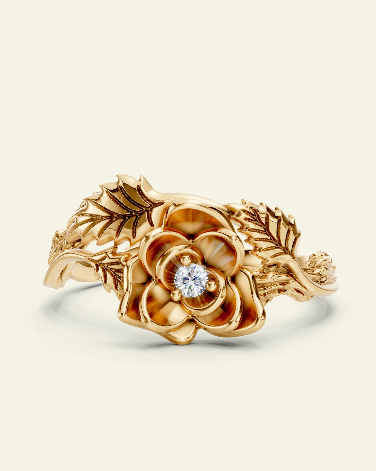 Blooming Rose | custom flower engagement ring for 2 mm round cut gemstone