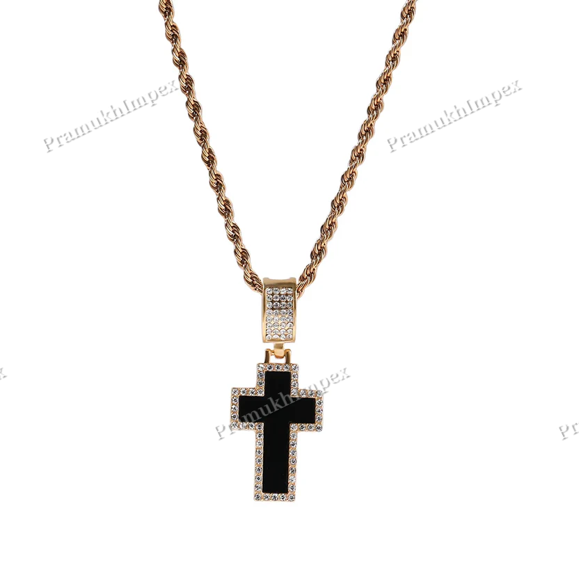 Solid Sterling Silver Lab Diamond Cross Men's Pendant