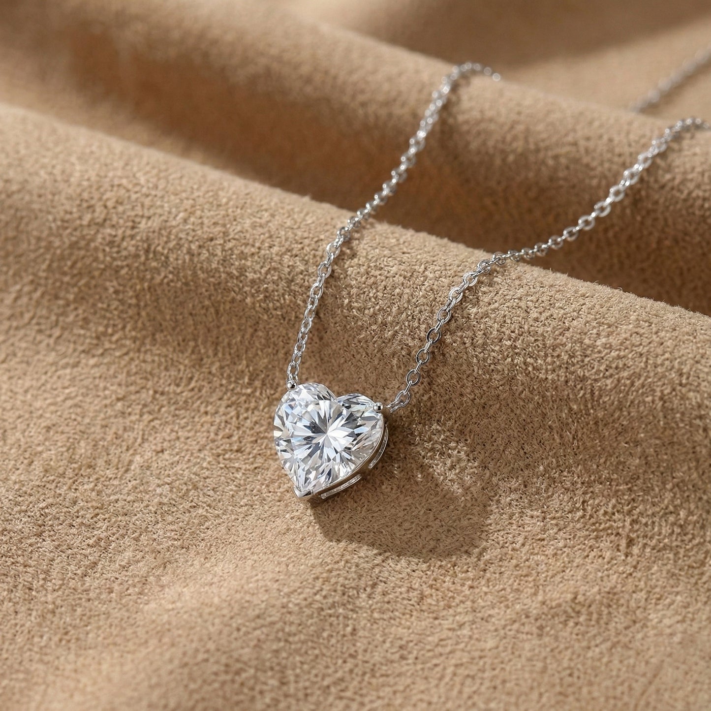 Heart Cut Simulated Diamonds Necklace in 925 Sterling Silver