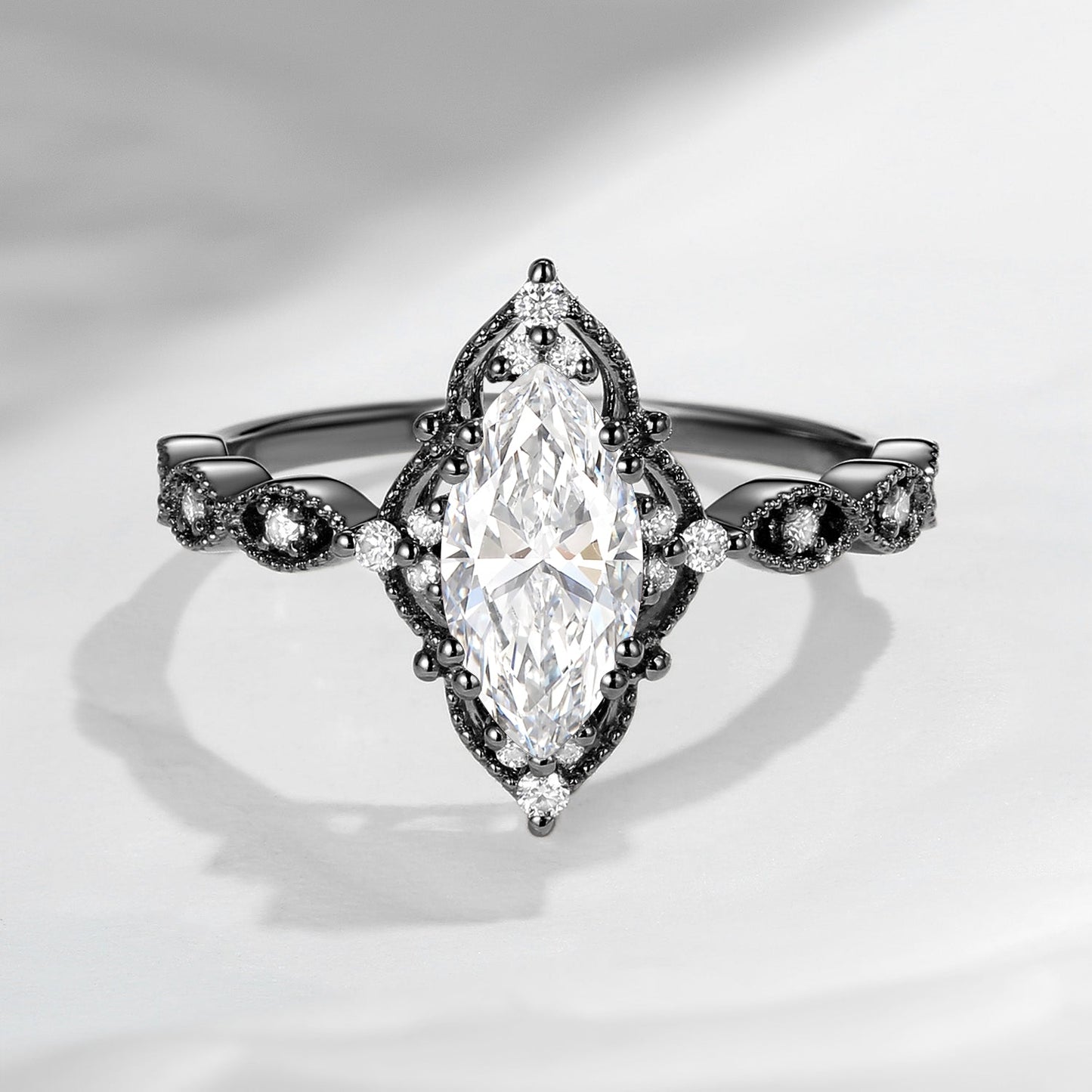 Unique Marquise Lab Diamond Vintage Inspired Engagement Ring