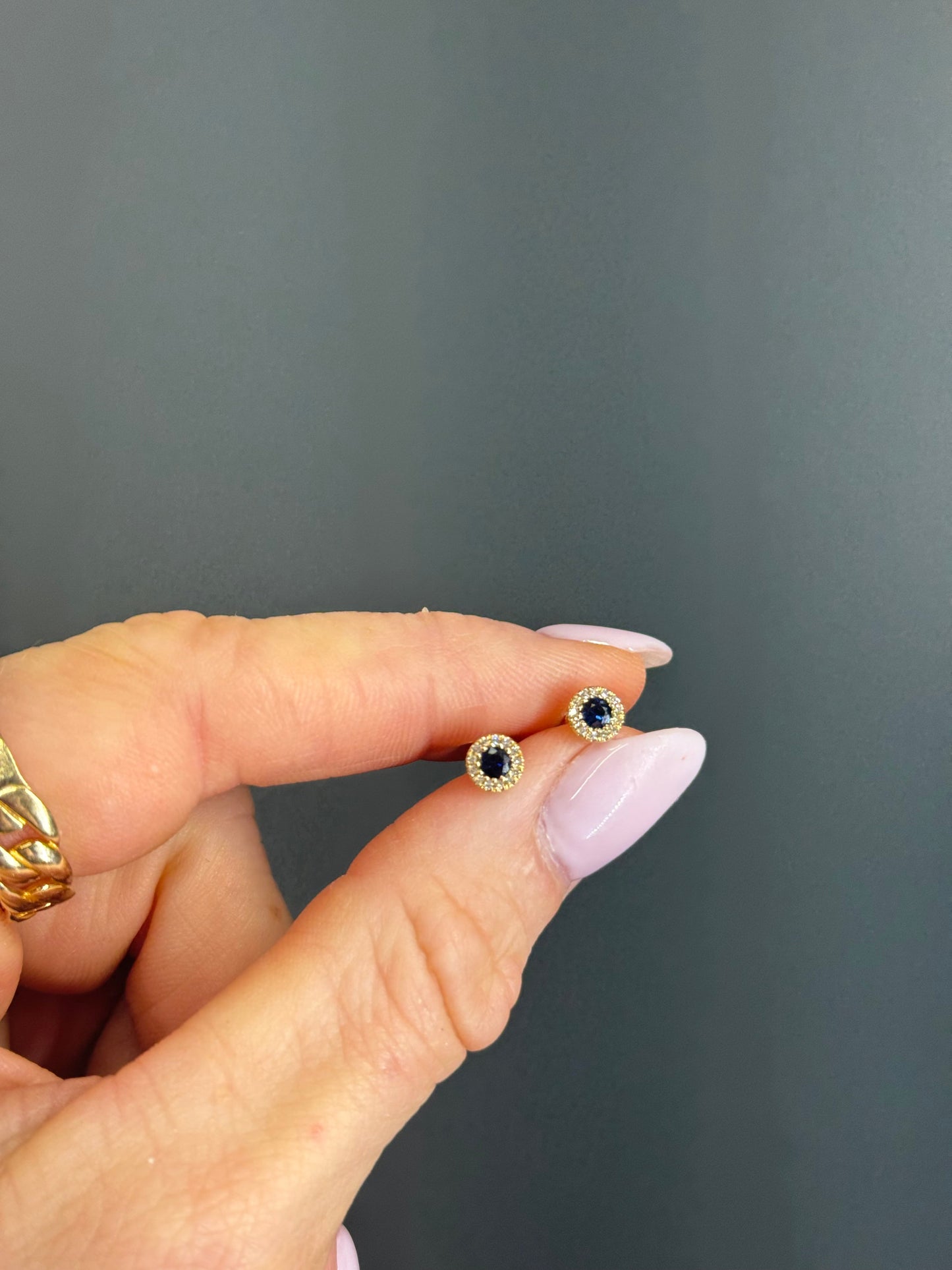 Estate 14k Yellow Gold & Natural Sapphire Diamond Bezel Studs