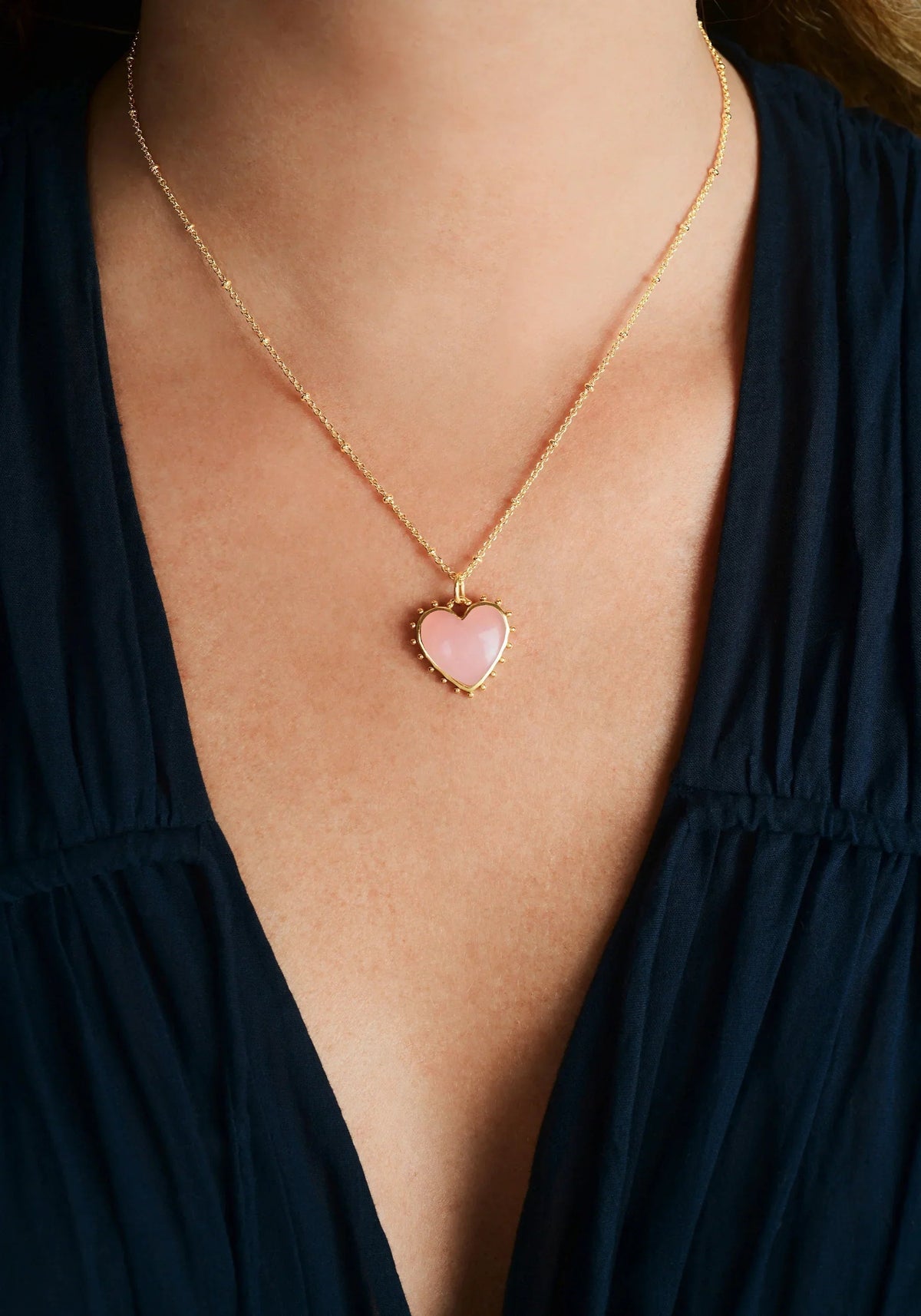 Heart with Stone Charm - Rose Quartz