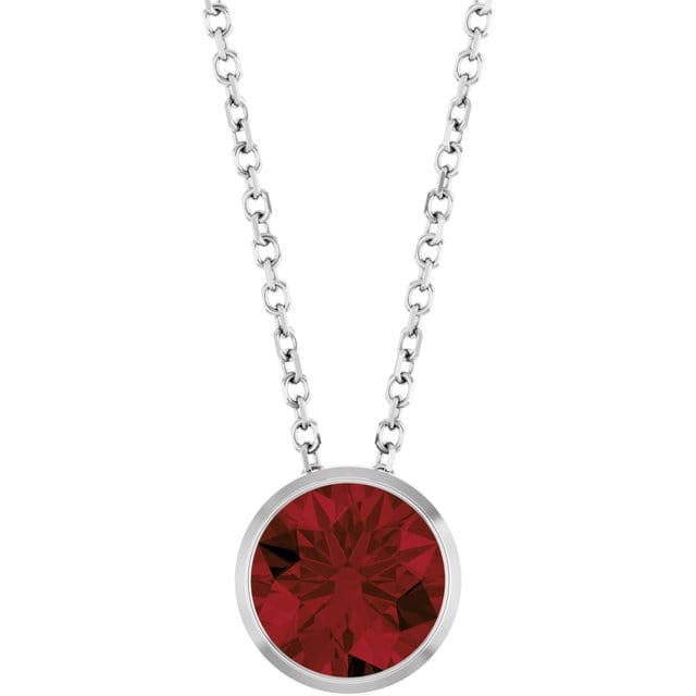 Round Garnet Sterling Silver Slide Pendant Necklace