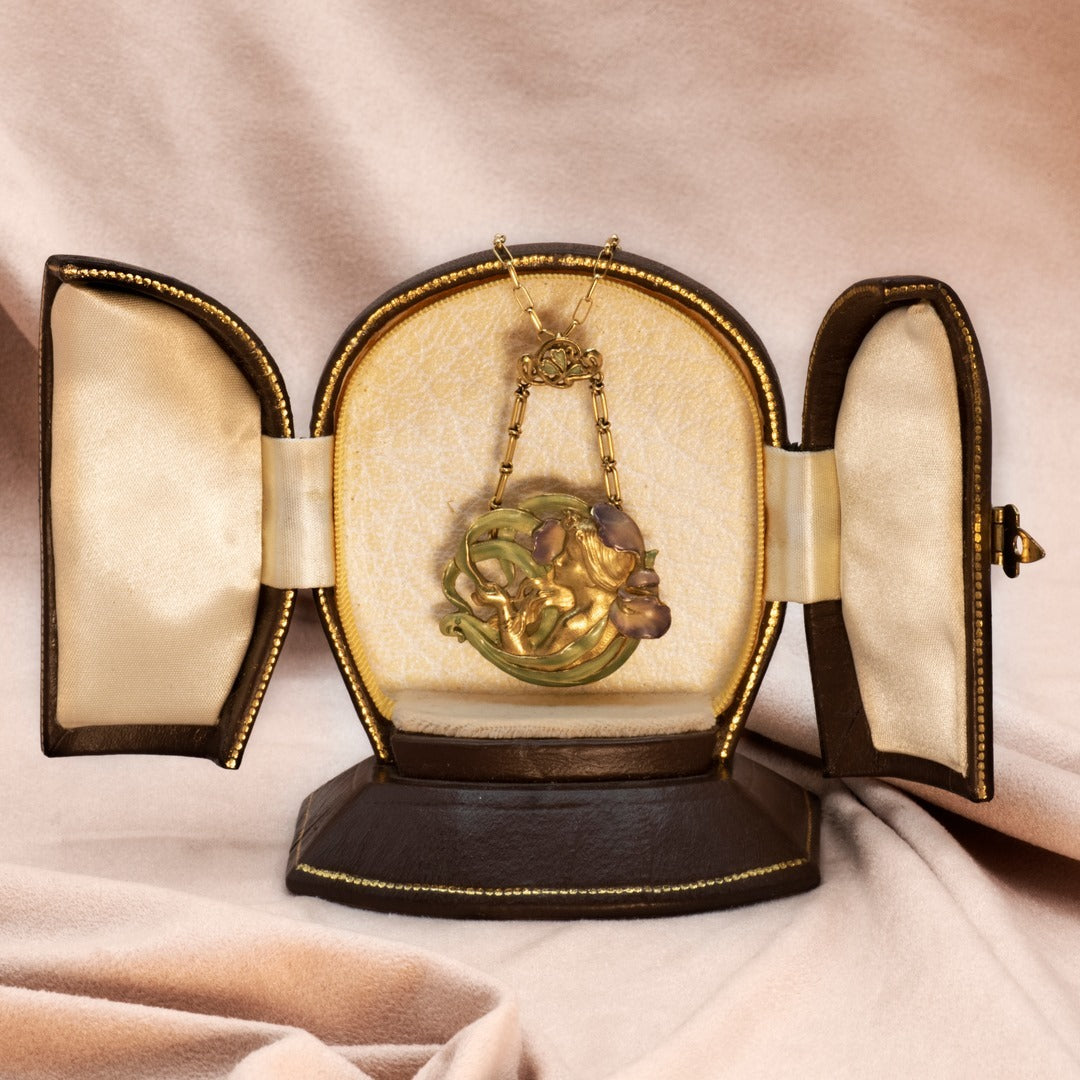 André Rambour "Femme-Fleur" Enamel Gold Pendant Necklace