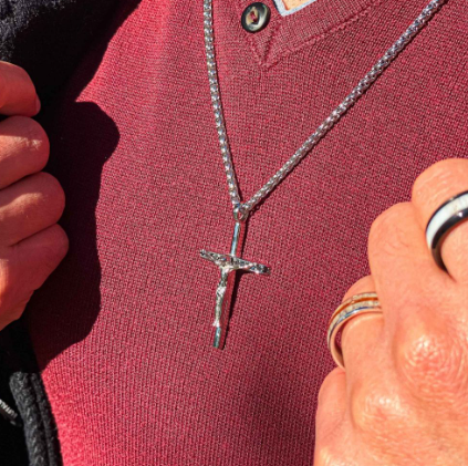 Stainless Steel Jesus Christ Crucifix Necklace with Black Cubic Zirconia