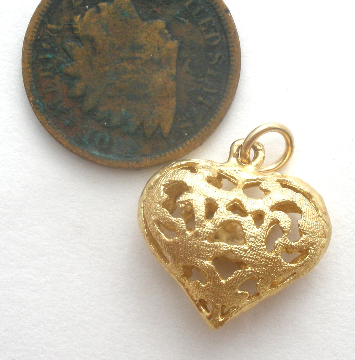 14K Diamond Cut Heart Pendant Charm