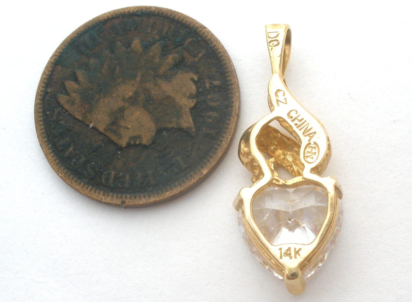 14K Gold Diamonique Cubic Zirconia Heart Pendant