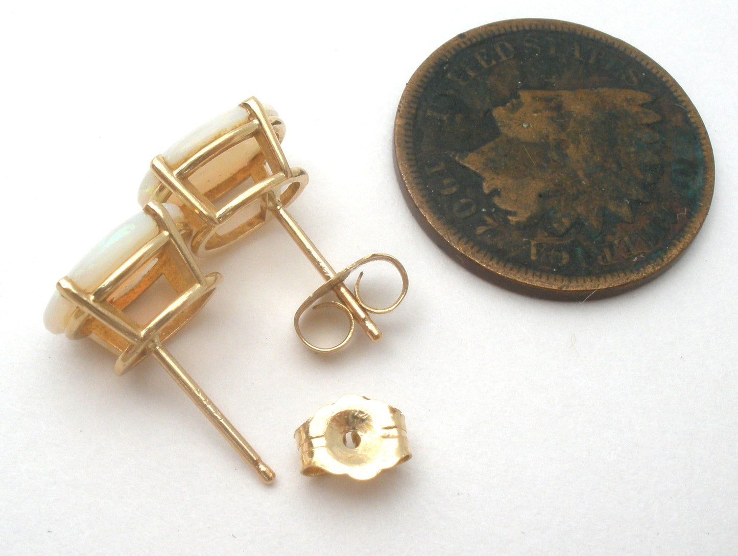 14K Gold Opal Stud Earrings Vintage