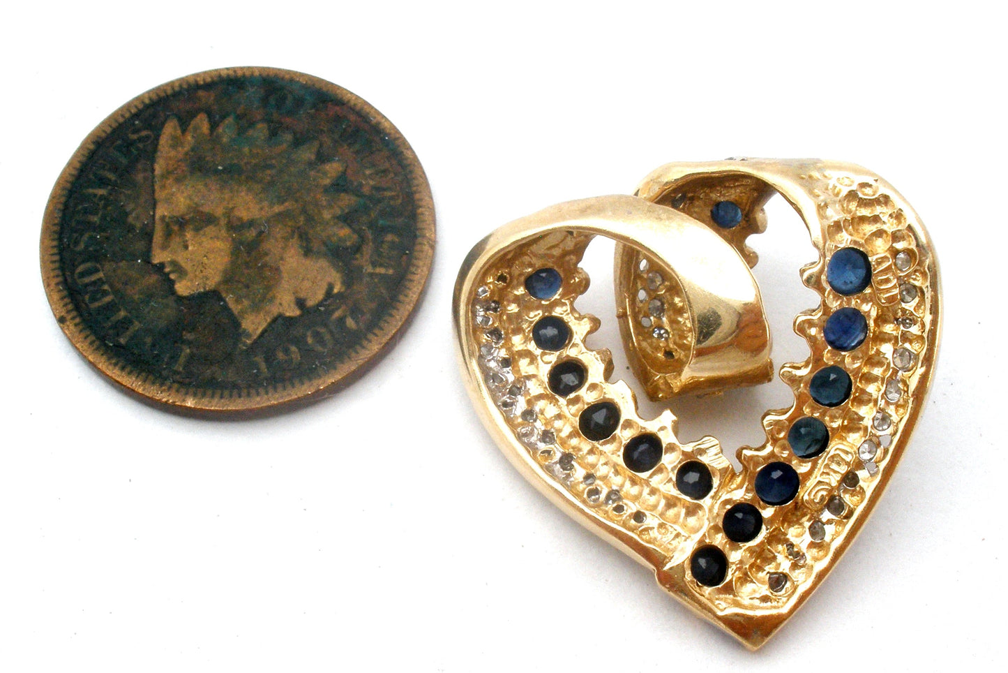 14K Gold Sapphire & Diamond Slide Heart Pendant