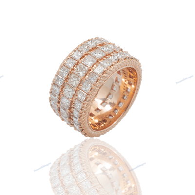 Three Row Moissanite Silver Diamond Rose Gold Band Ring