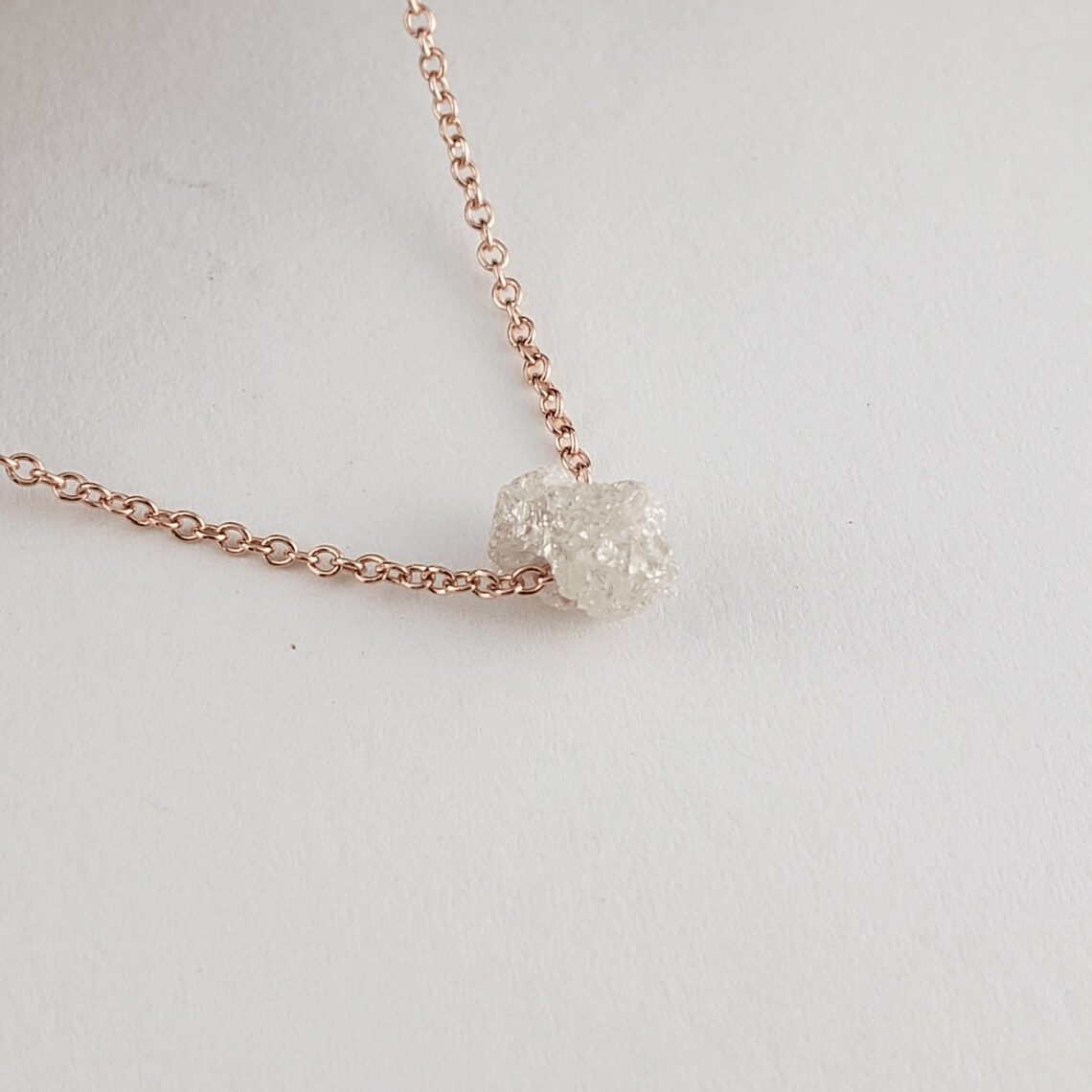 14k Gold 1 carat Floating Rough Uncut Diamond Necklace