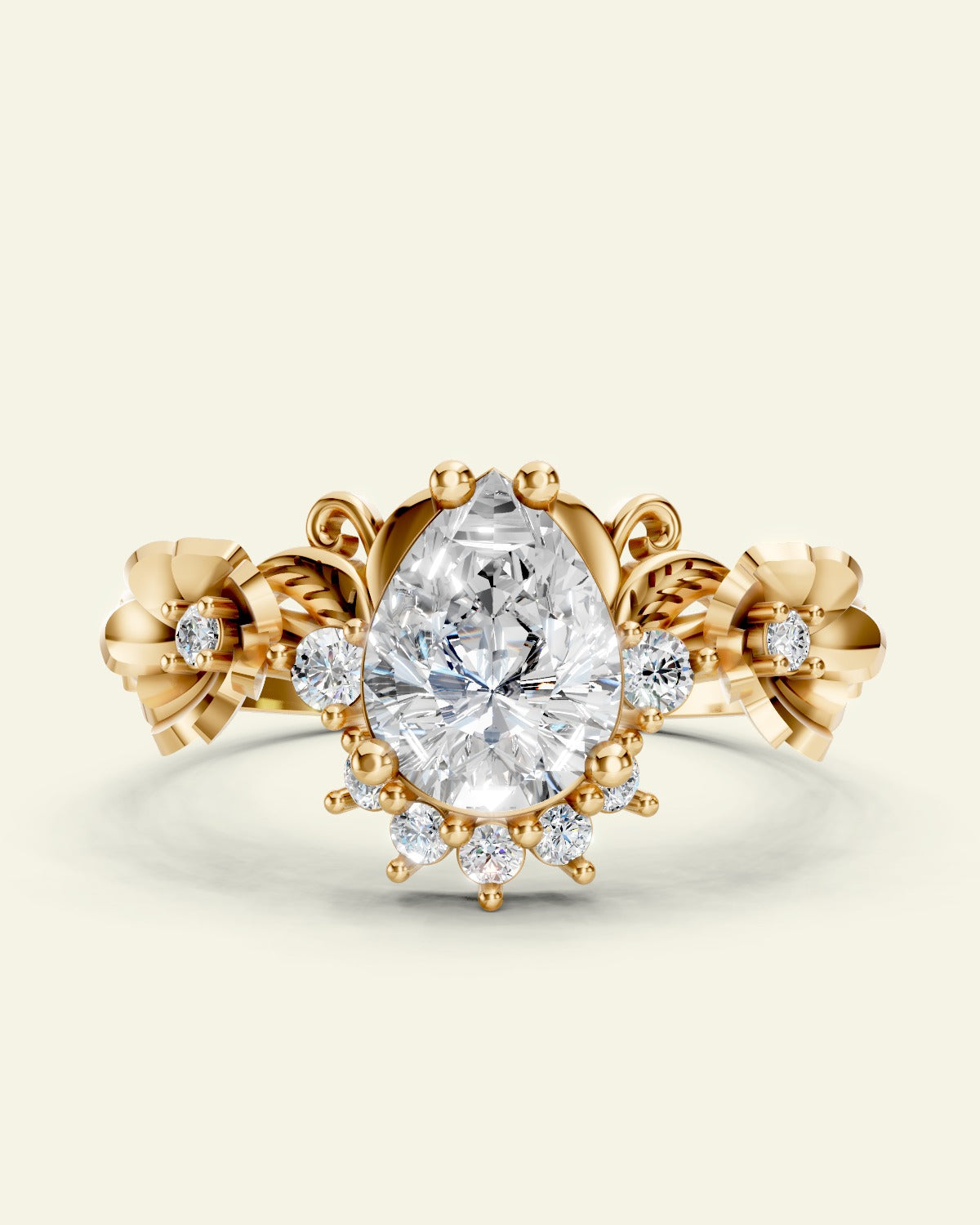 Adelina | pear cut 8x6 mm ring setting with half-halo