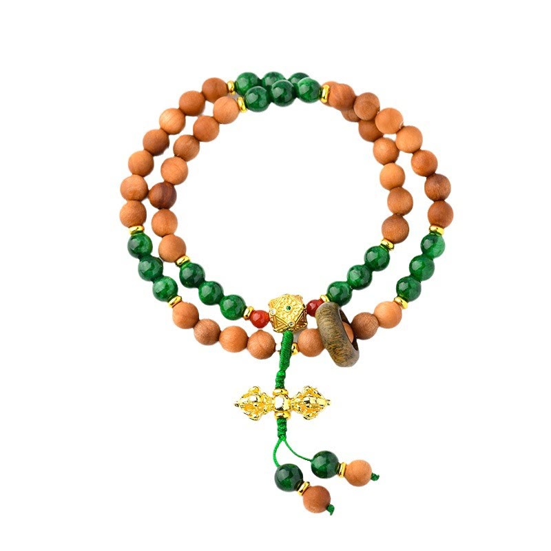 Fortune Jewel Sandalwood Wood Bead Tibet Dorje Vajra Double Twisted Design Protection Healing Bracelet